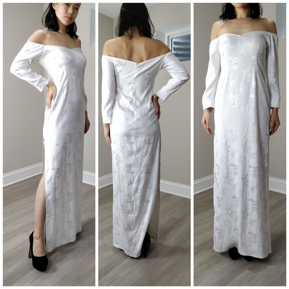 JANE.X Qipao cheongsam Jacquard white